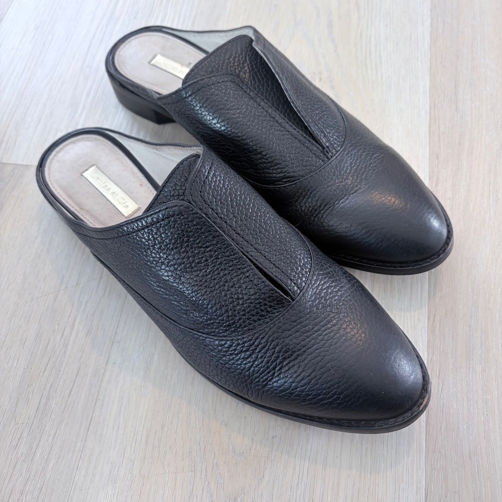 Louise et Cie Freyda Black Pebbled Leather Pointed Toe Mules Slides 9.5M 39.5